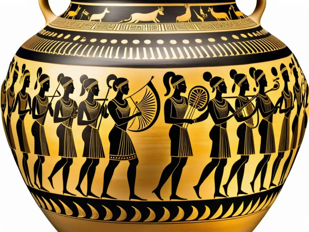 Amphora griega con escenas musicales detalladas