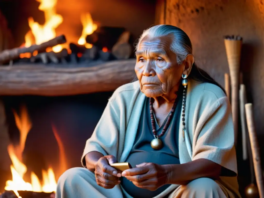 Un anciano indígena prepara estrategias preservación grabaciones culturas ancestrales junto al fuego