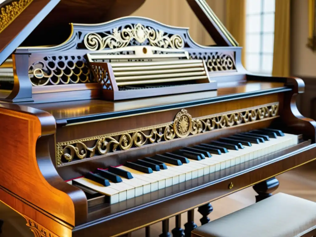 Un antiguo fortepiano del siglo XVIII con detalles en madera y teclas de marfil