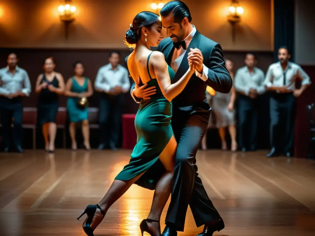 Una apasionada actuación de tango en una tradicional milonga argentina, destacando la importancia cultural del bandoneón en el tango