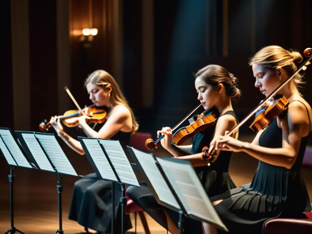 'Apasionada actuación de un cuarteto de cuerdas en una majestuosa sala de conciertos