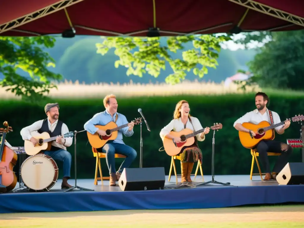 Apasionada actuación de músicos en el Festival de Cambridge de música tradicional, con el público aplaudiendo al atardecer