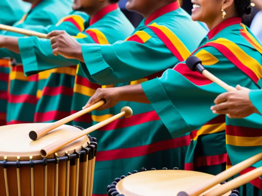 Apasionada interpretación de músicos con instrumentos tradicionales en el Festival Petronio Álvarez, reflejando la esencia musical del Pacífico