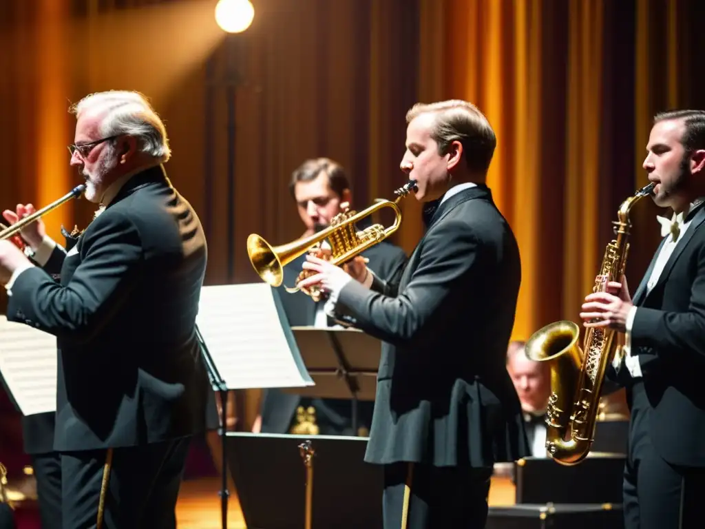 Una apasionada orquesta del siglo XIX toca con instrumentos detallados, evocando la importancia de instrumentos en películas de época