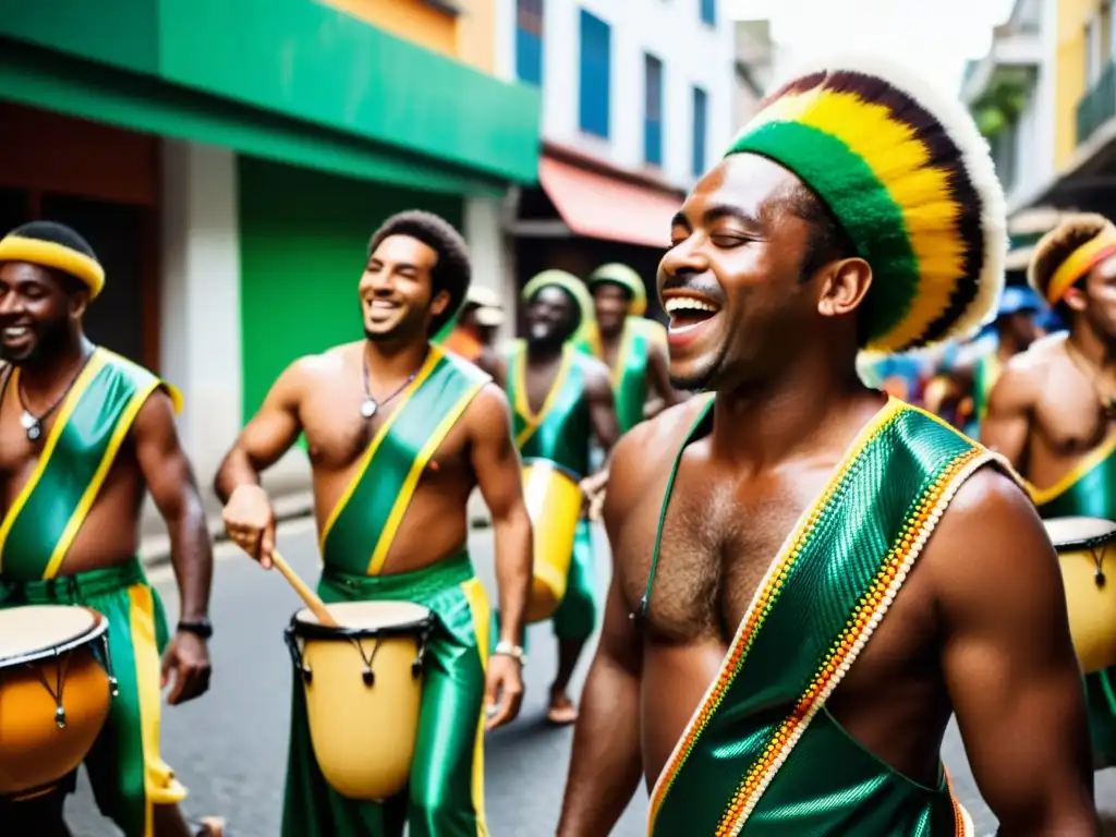 Apasionada presentación de samba reggae en las calles de Brasil