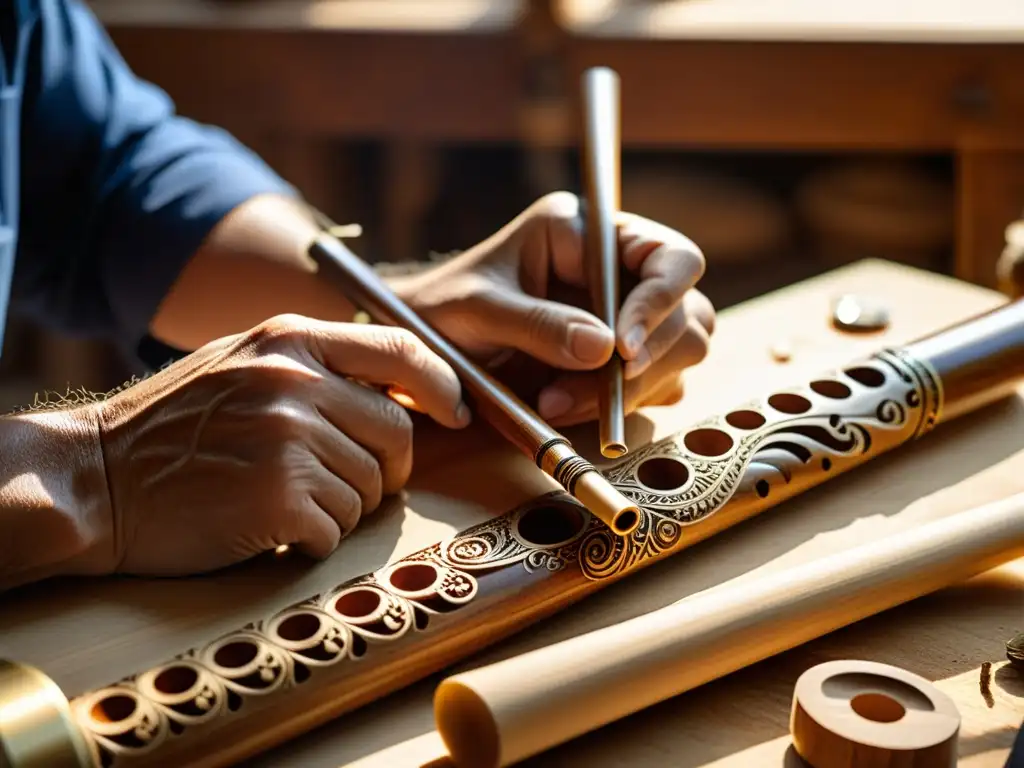 Artesanía de flauta de madera con diseño detallado, música y activismo ambiental mundial