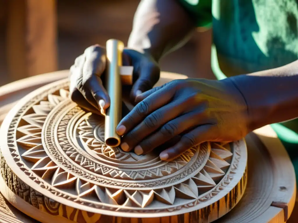 Un artesano africano esculpe con destreza un balafón de madera, destacando el origen y construcción del balafón