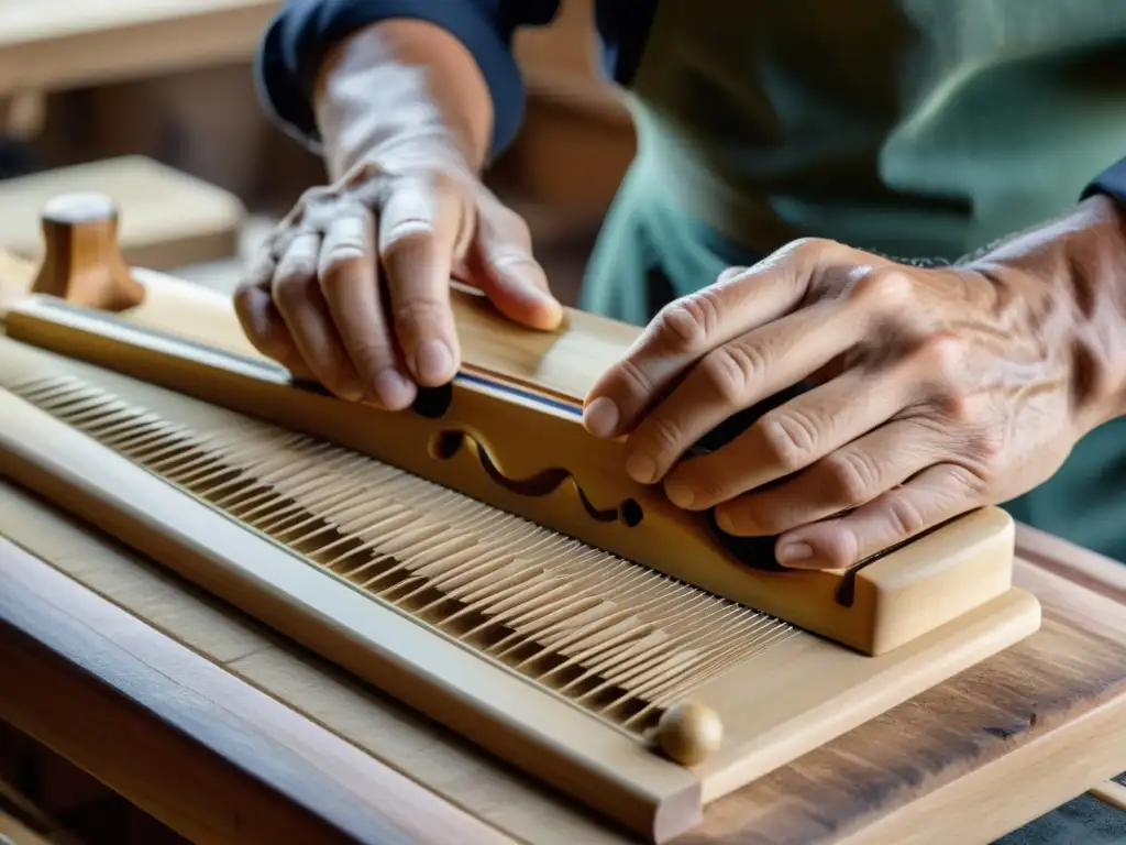 Un artesano alpino talla con destreza una zither en su taller, evocando la tradición y habilidad detrás del instrumento