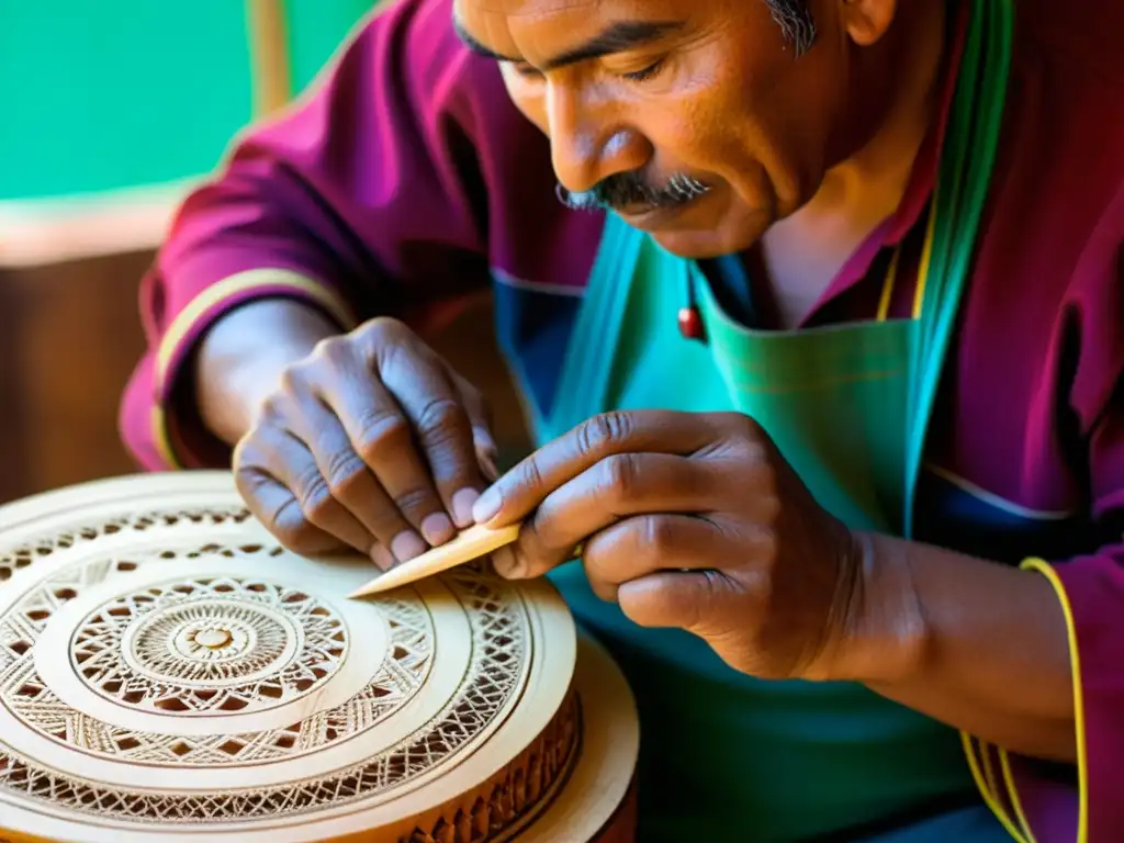 Un artesano andino esculpe con maestría un charango, mostrando la importancia cultural del charango andino