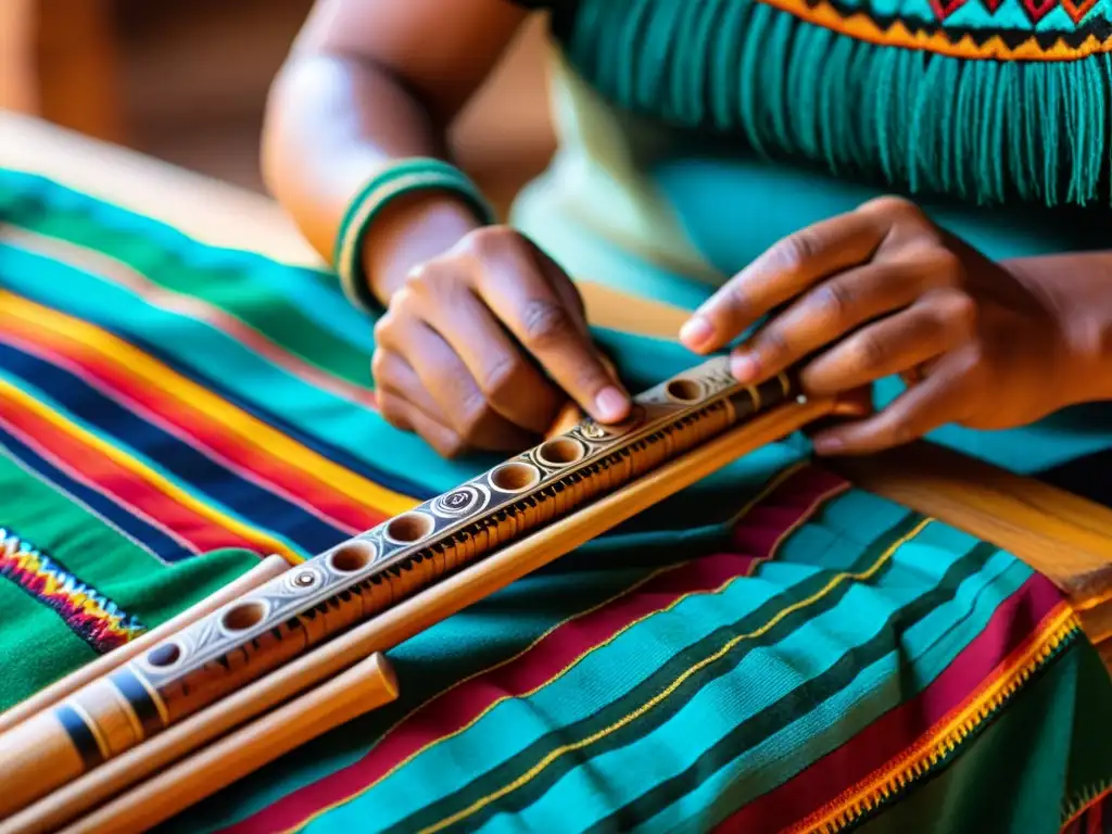 Artesano andino experto tallando una quena, mostrando artesanía en instrumentos autóctonos música moderna