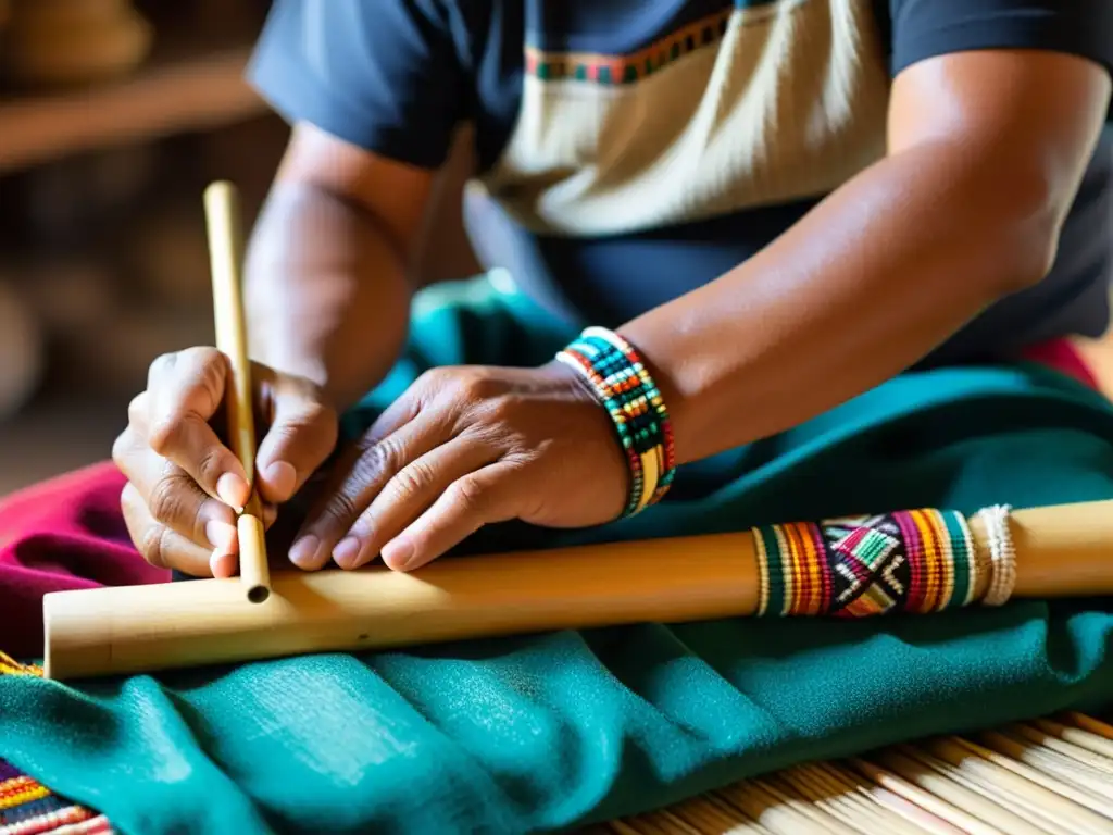 Un artesano andino experto crea una zampoña con materiales locales, mostrando la artesanía y significado cultural