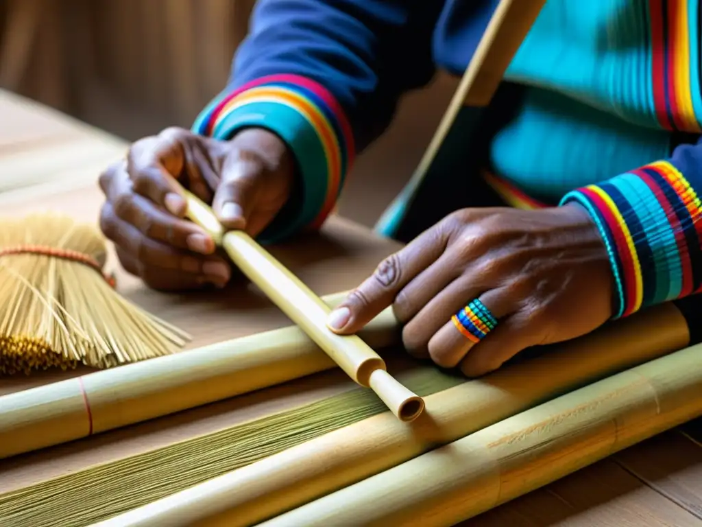 Un artesano andino talla una zampoña de bambú, mostrando la historia y la destreza detrás de este instrumento tradicional