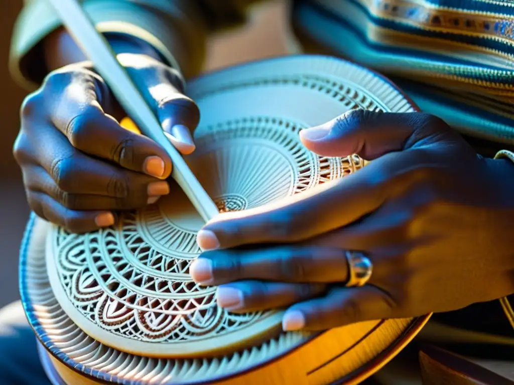 Artesano cuidadosamente tallando un charango de armadillo, destacando la conservación del charango de armadillo y su artesanía tradicional