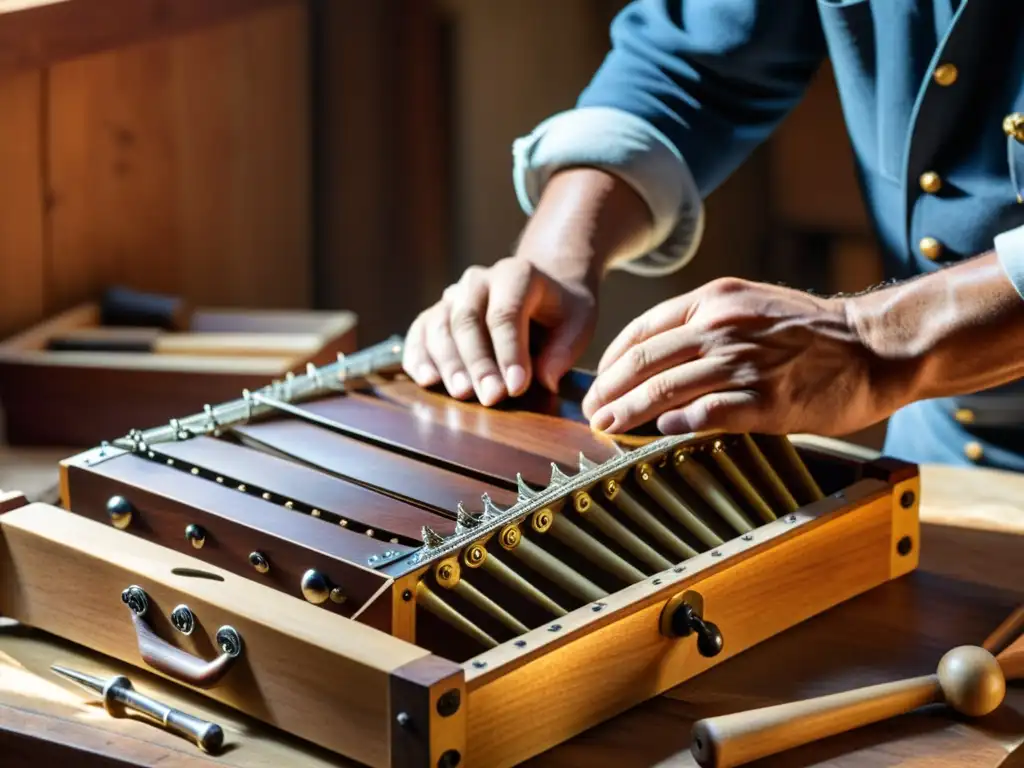 Un artesano ensambla con cuidado un bandoneón en su taller, destacando la historia y construcción del instrumento icónico