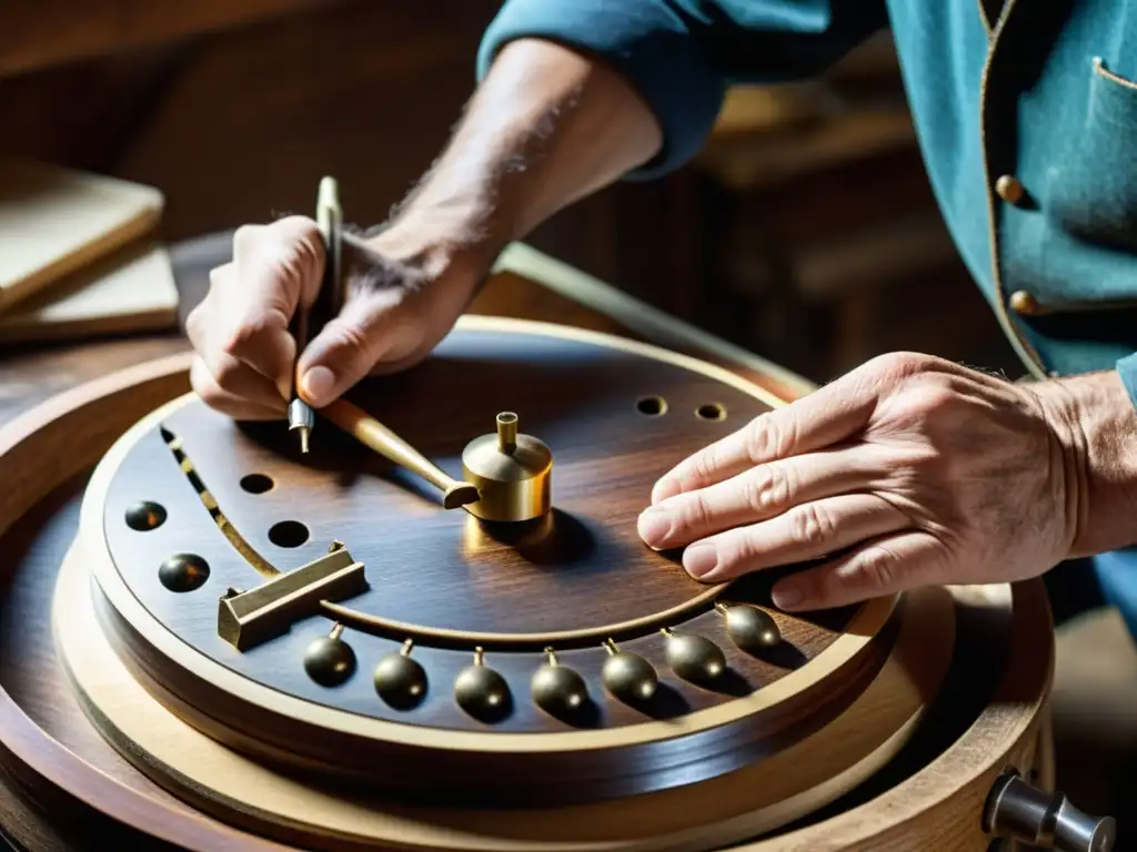 Artesano restaurando con cuidado un instrumento musical antiguo, rescatando su historia y belleza