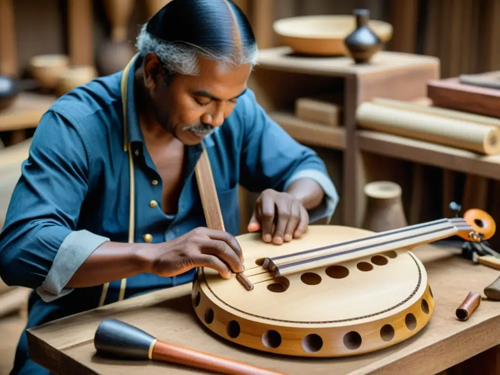 Un artesano esculpe con cuidado un instrumento musical de madera sostenible