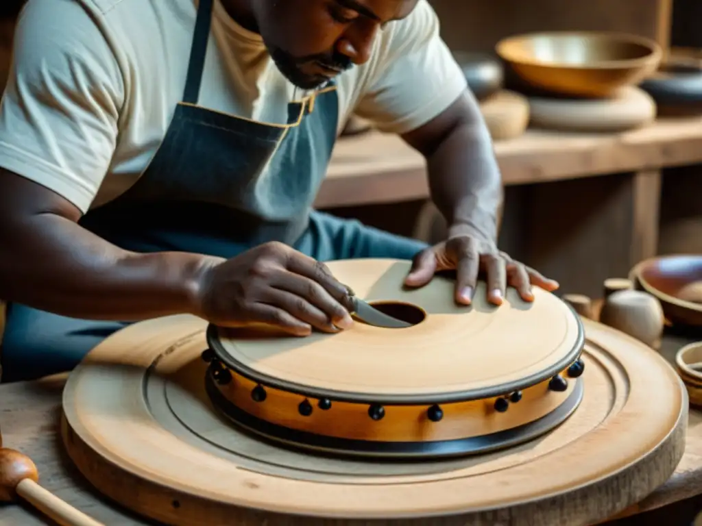 Artesano creando un Hang Drum, reflejando la dedicación y precisión en su origen y sonido