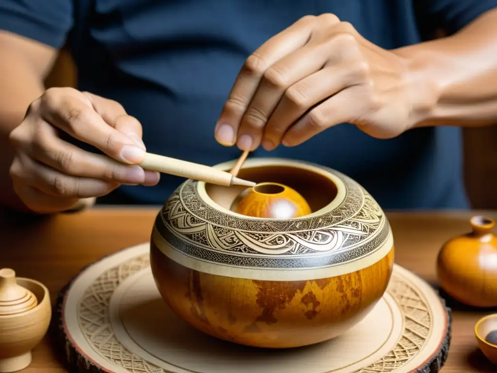 Un artesano tallando con destreza una calabaza para crear un hulusi