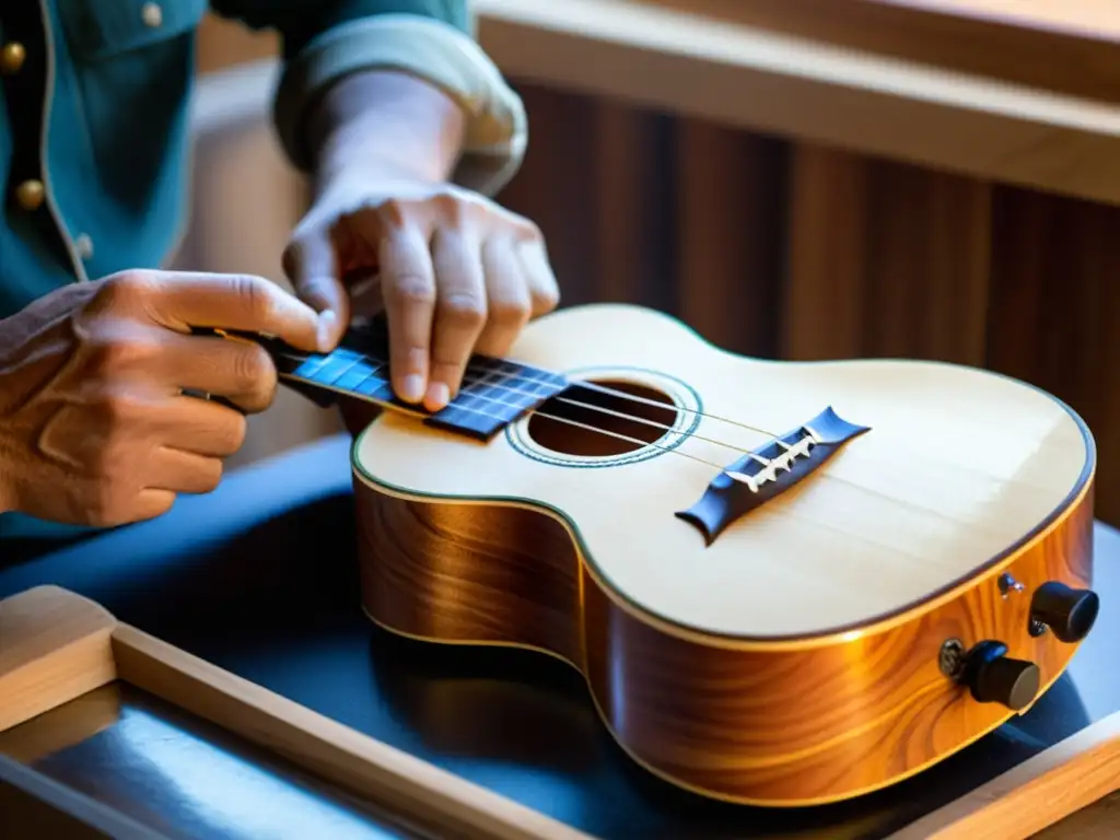 Artesano tallando ukelele ecológico