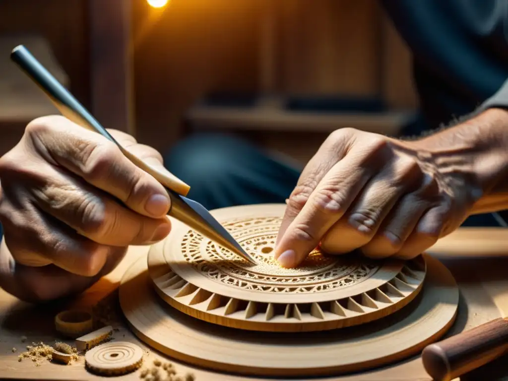 Un artesano restaurando con esmero la madera de un instrumento musical contemporáneo, con destreza y dedicación