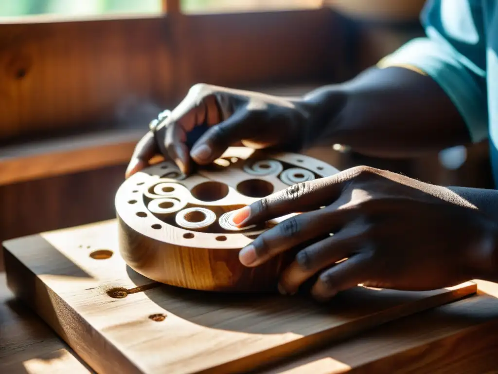 Un artesano hábil talla con esmero una kalimba en madera resonante