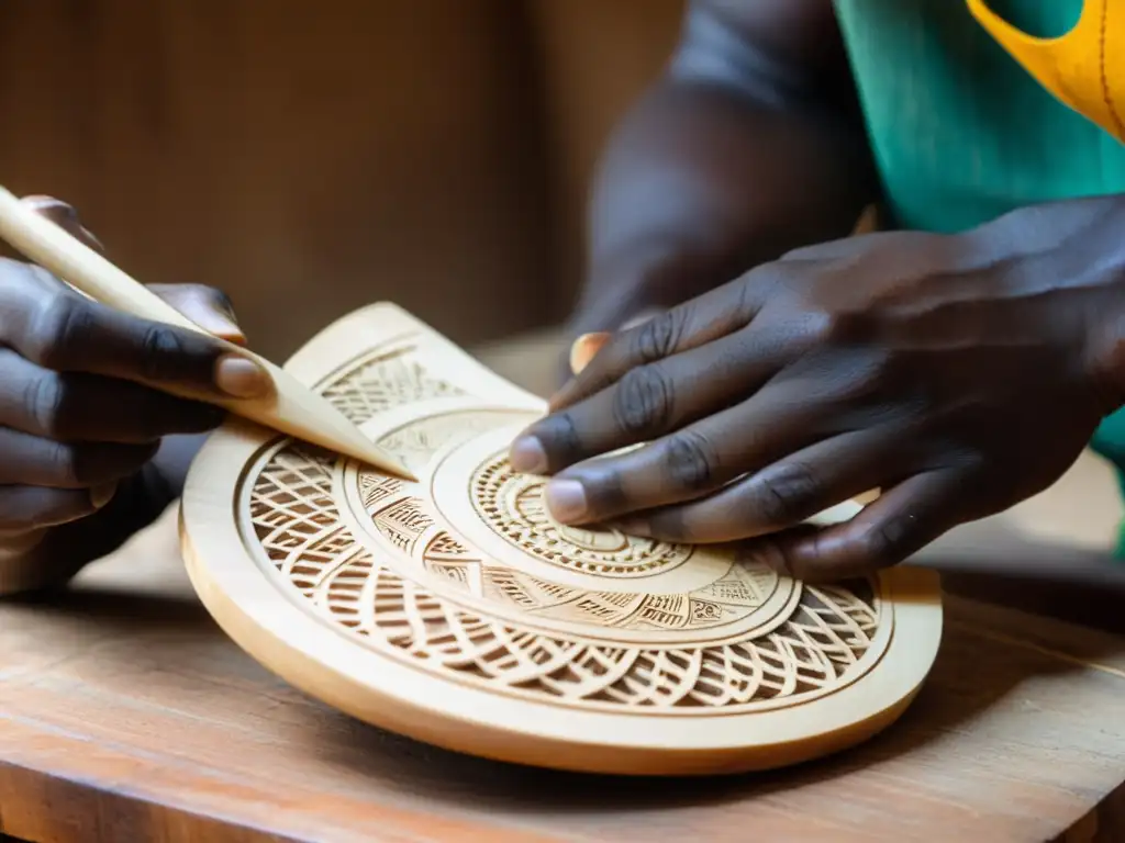 Un artesano experimentado talla con cuidado un Seperewa, destacando el renacimiento cultural del Seperewa en Ghana