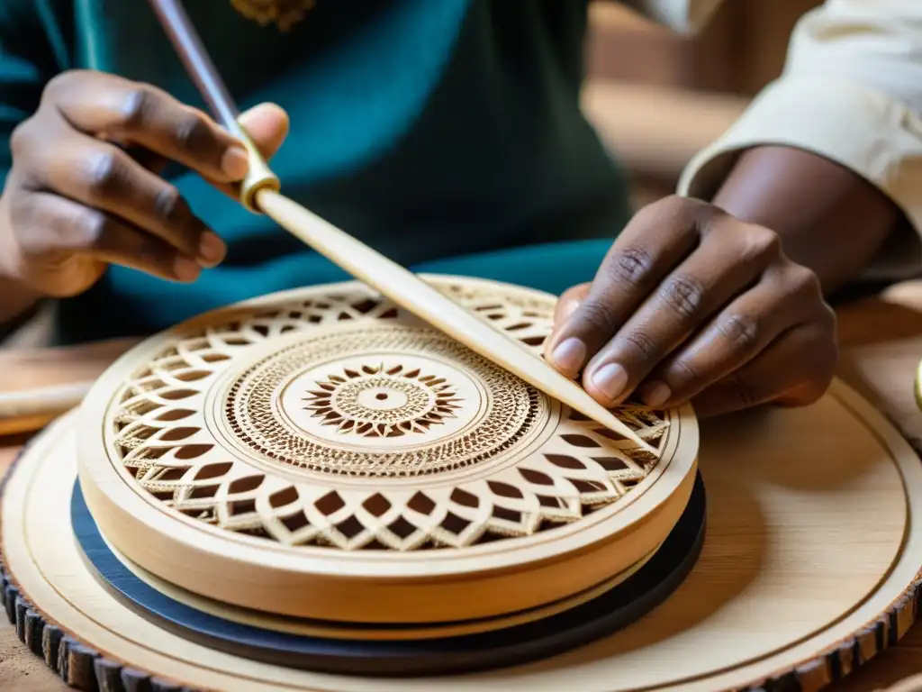 Un artesano experto con una atención meticulosa da forma al rebab, resaltando la artesanía detallada