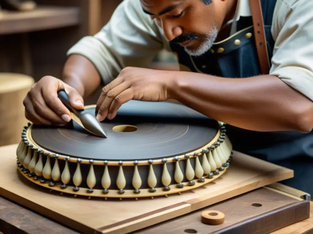 Un artesano experto construye una corneta tradicional, mostrando la influencia de la corneta en la música con precisión y maestría artesanal