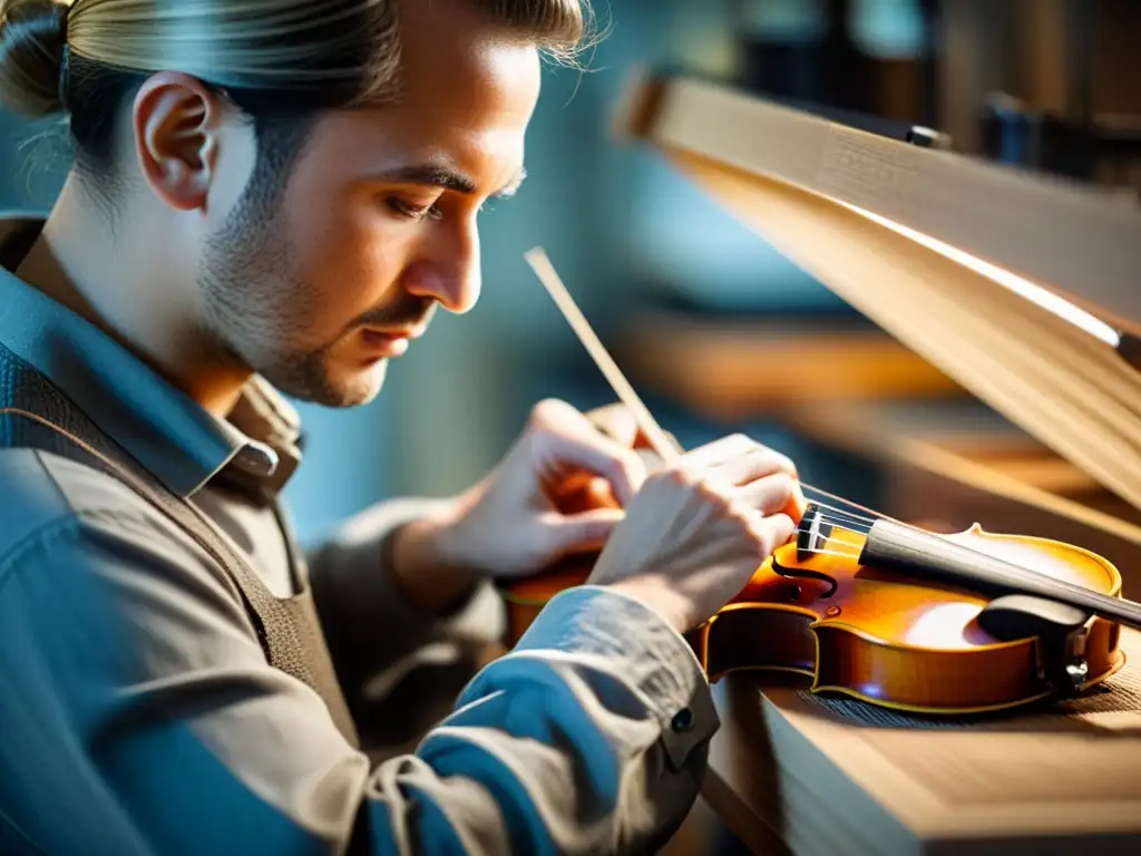 Un artesano experto crea meticulosamente una cuerda de violín, fusionando la artesanía tradicional con avances tecnológicos en cuerdas musicales