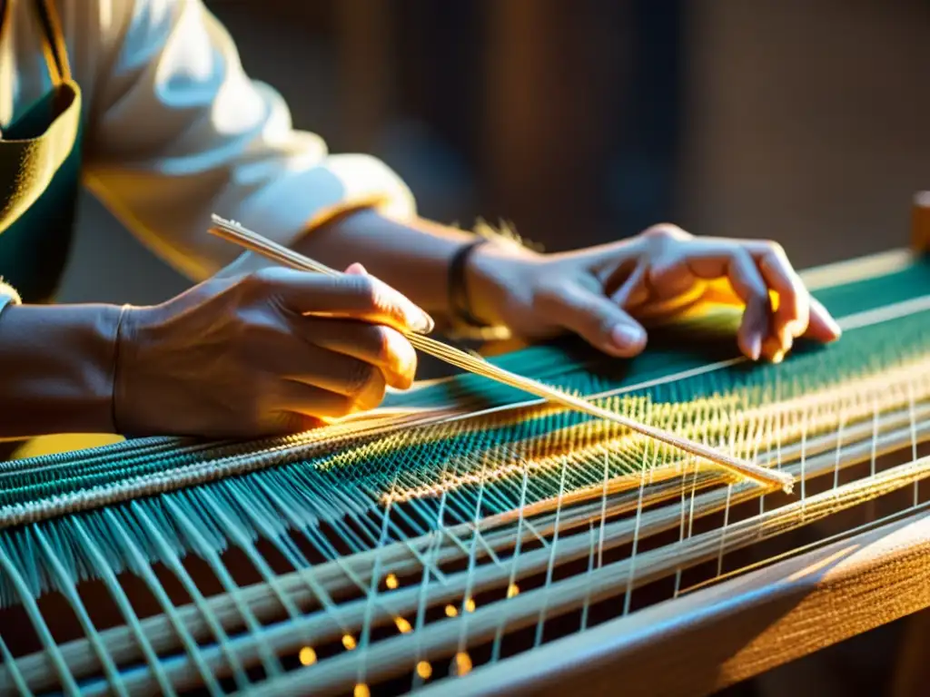 Artesano experto tejiendo cuidadosamente una cuerda musical de alta calidad