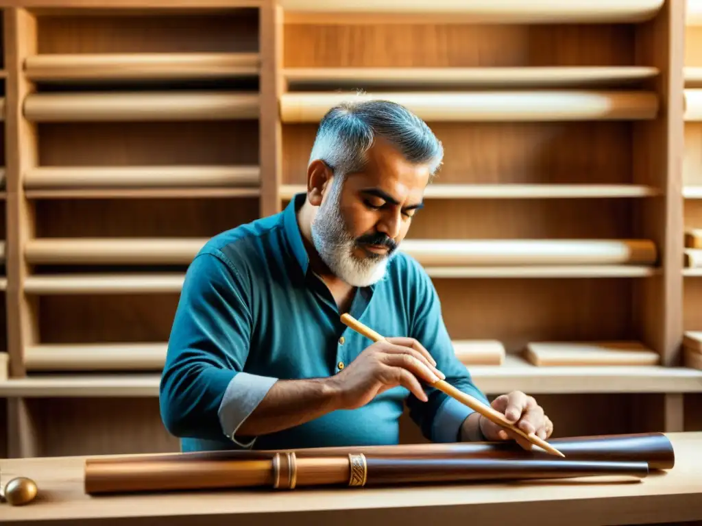 Un artesano experto construye con cuidado un ney persa, resaltando la historia y el sonido de este emblemático instrumento musical