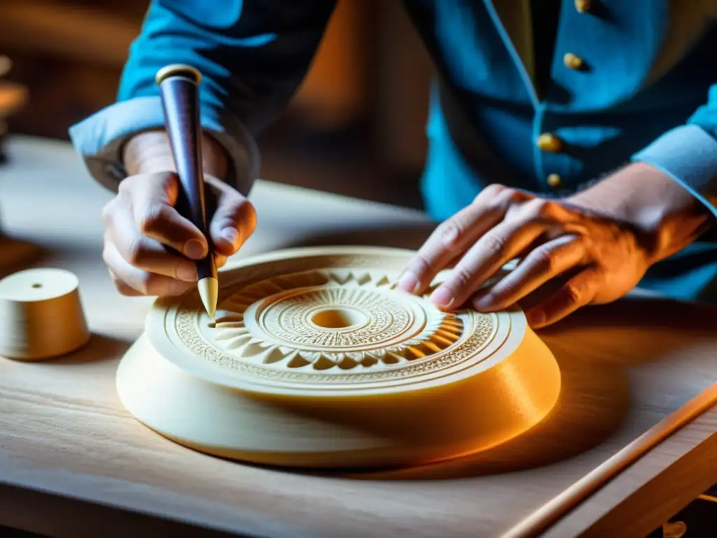 Un artesano experto moldea con detalle nuevos materiales en la fabricación de instrumentos musicales, destacando su destreza y creatividad