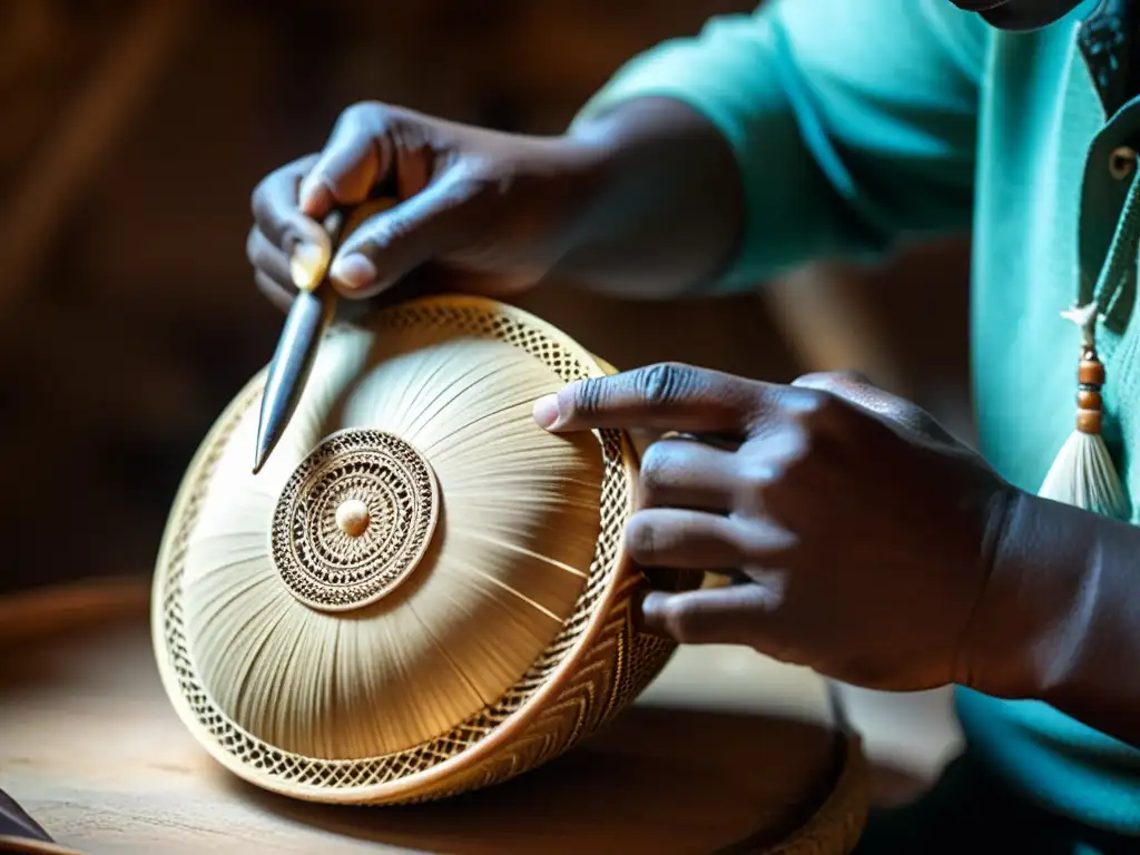 Un artesano experto da forma al caparazón de un armadillo para conservar el charango, destacando su dedicación y arte