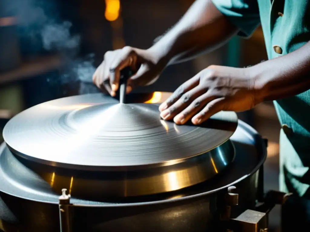 Un artesano experto da forma al steel drum, mostrando el origen y evolución del instrumento caribeño en su taller rústico