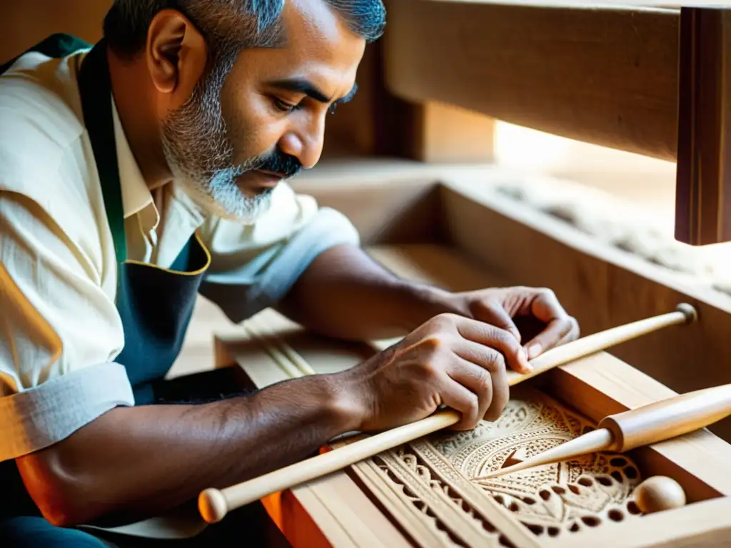 Un artesano experto da forma a un Santur Persa tradicional, transmitiendo la historia y el sonido de la construcción con maestría