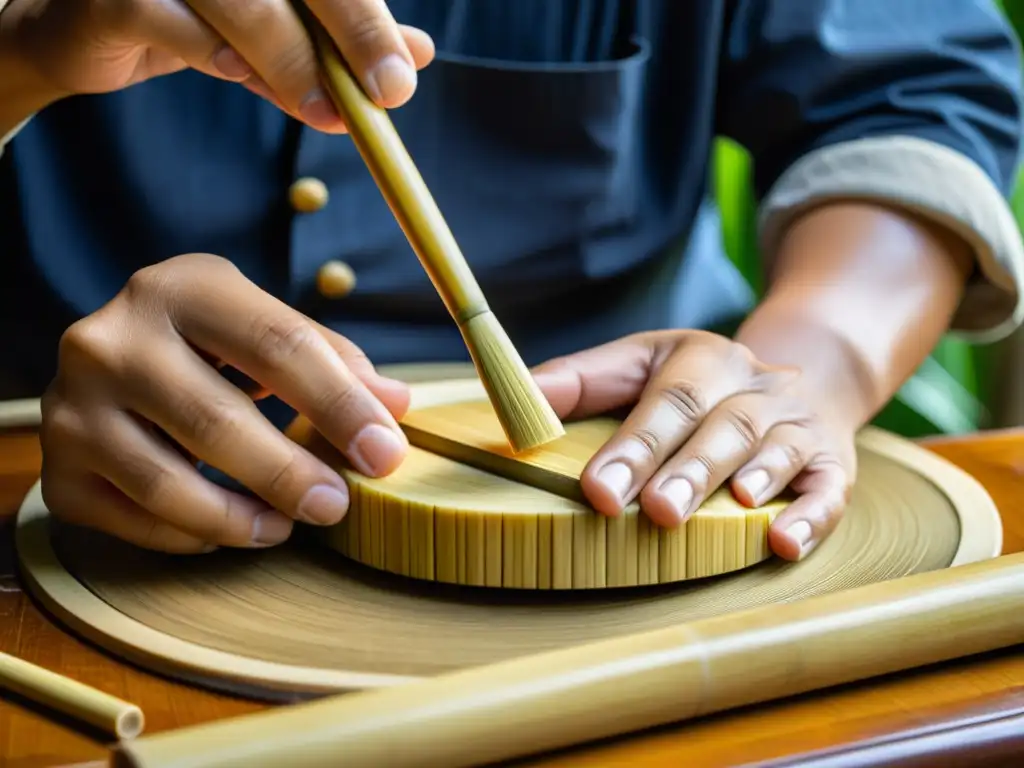 Un artesano experto da forma a un tubo de bambú para crear las delicadas lengüetas de un Sheng