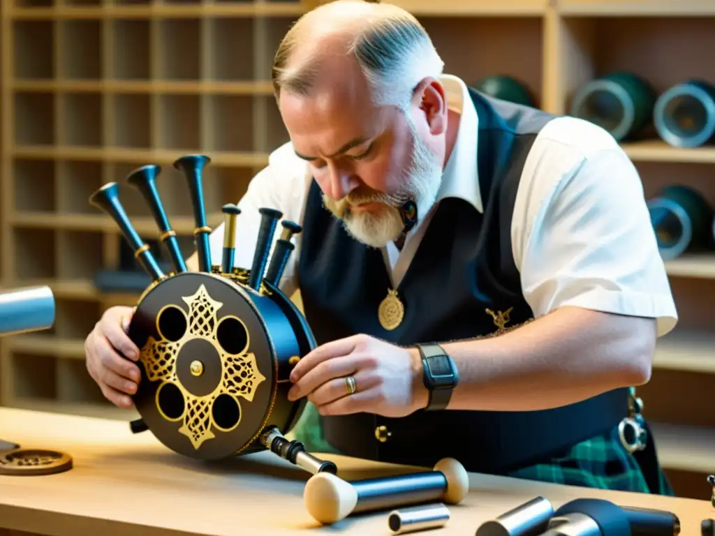 Un artesano experto ensambla una gaita electrónica, fusionando la tradición celta con la modernidad