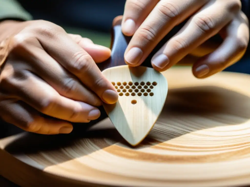 Un artesano experto crea un púa de guitarra biodegradable con materiales ecológicos