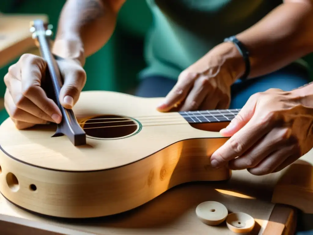 Un artesano experto crea una guitarra de madera sostenible, destacando la artesanía ecológica en la producción de instrumentos musicales