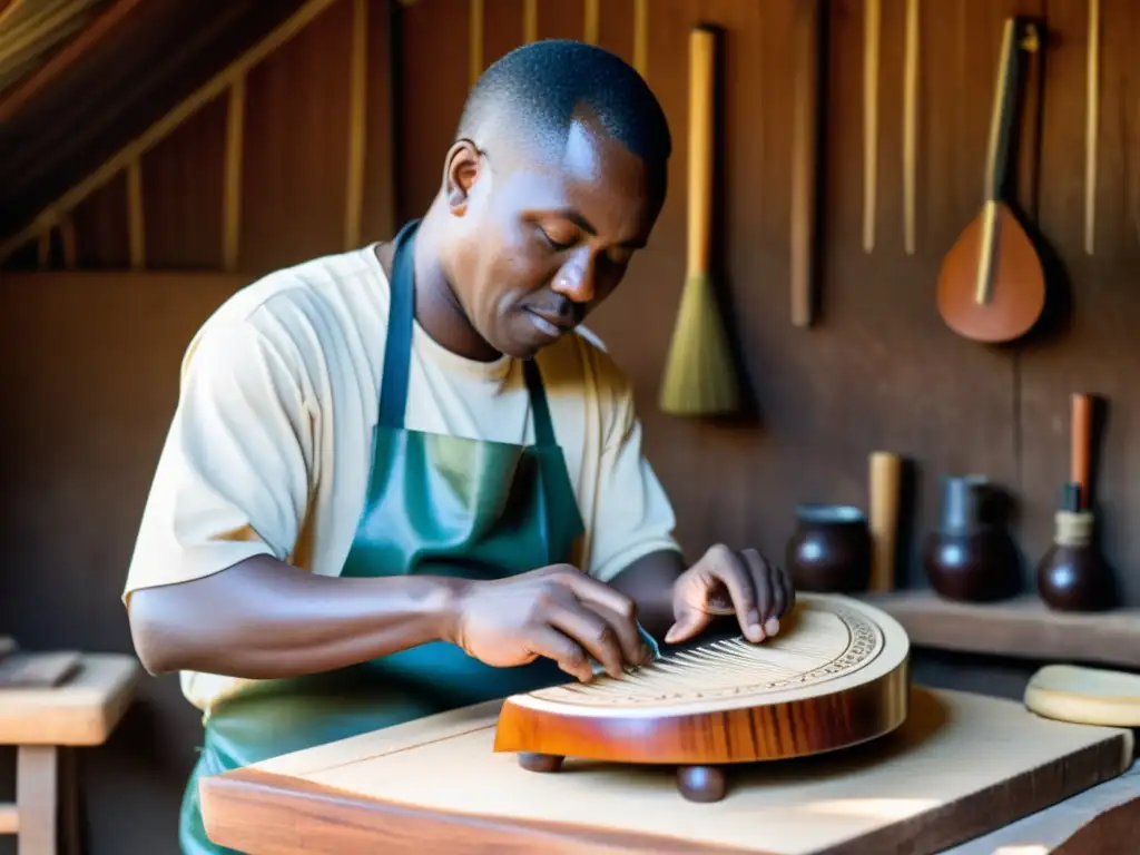 Un artesano experto tallando un Ilimba, el tradicional piano de pulgar tanzano