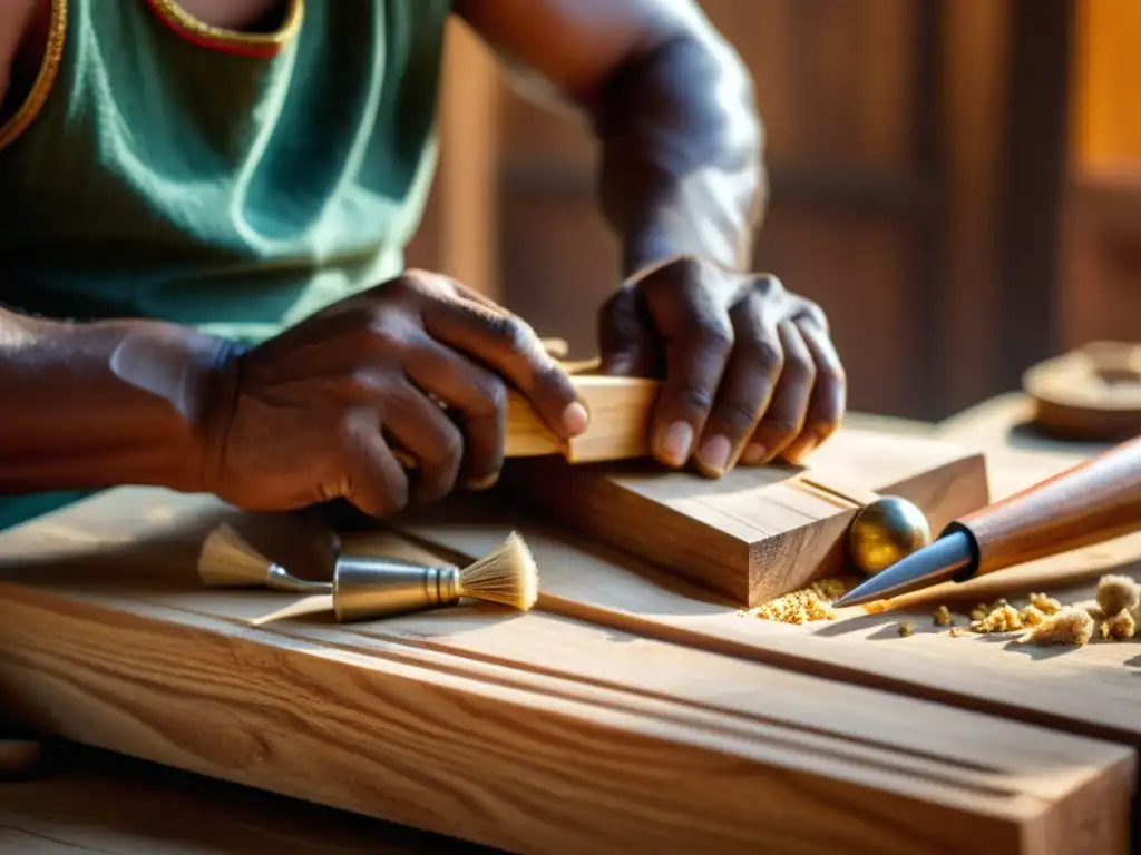 Un artesano experto talla un sarangi indio con dedicación, mostrando la historia y construcción del sarangi indio