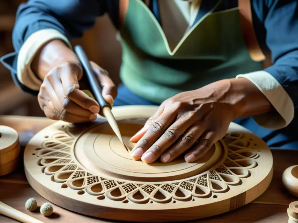 Un artesano experto preserva instrumentos musicales tradicionales con meticulosidad y pasión, creando tesoros culturales atemporales