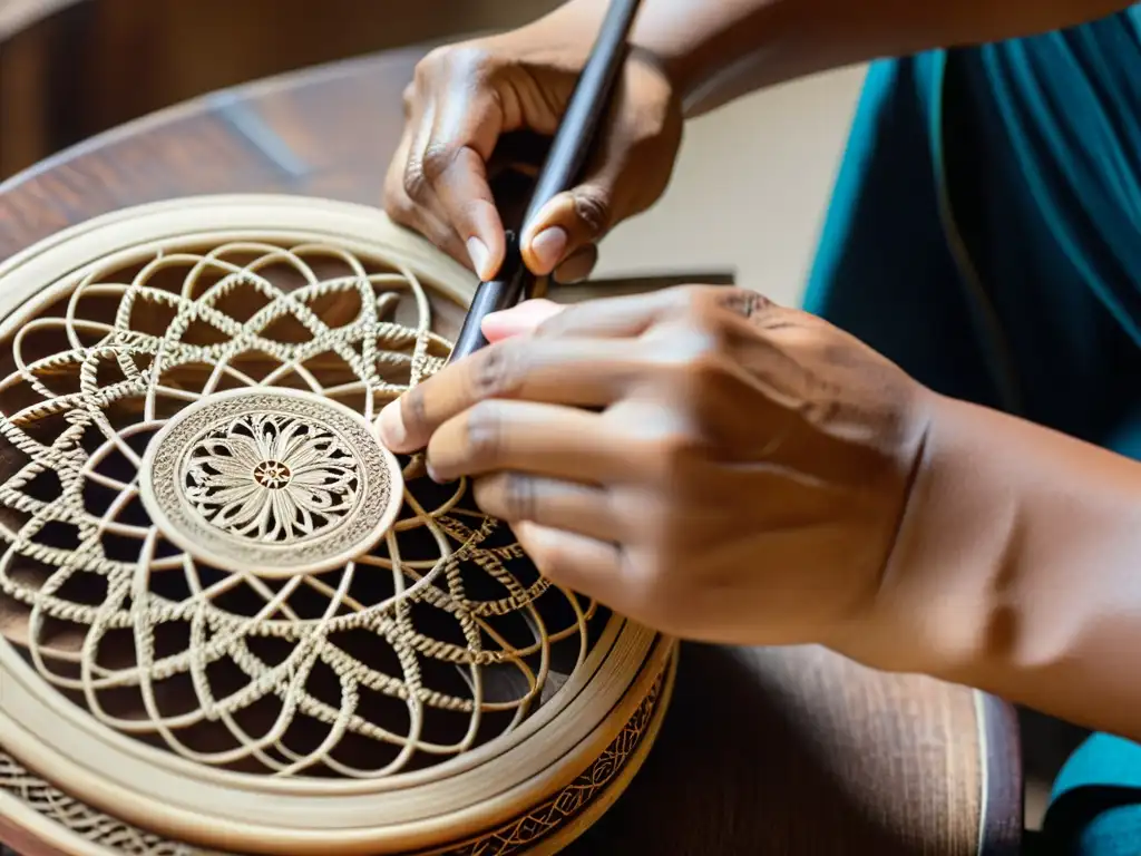 Un artesano experto preserva instrumentos musicales tradicionales con meticulosidad, destacando técnicas centenarias