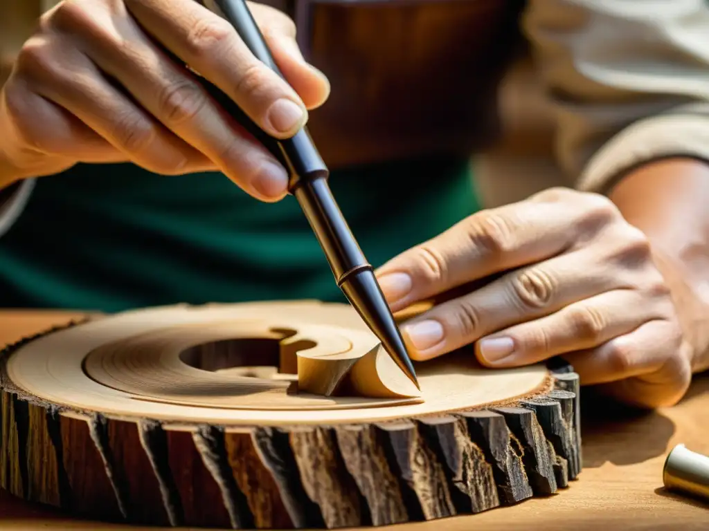 Un artesano experto trabaja con precisión y dedicación la madera de granadillo para el arte de hacer oboes y clarinetes