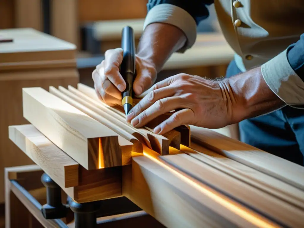 Un artesano experto elige cuidadosamente la madera para órganos, destacando la belleza y la tradición del proceso artesanal