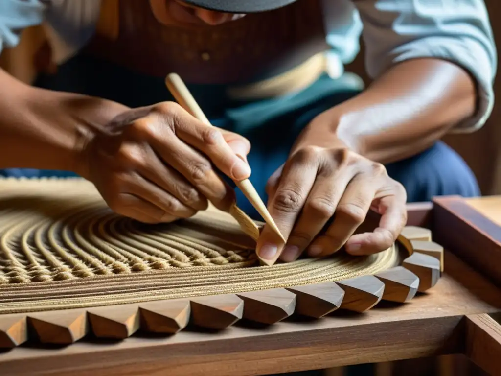 Un artesano experto confecciona a mano una arpa paraguaya, resaltando la tradición y dedicación en la creación de este icónico instrumento