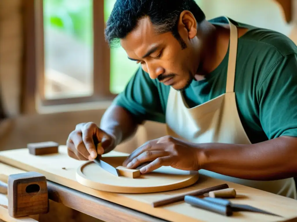 Un artesano experto elabora un pandero cuadrado desde cero en un taller tradicional