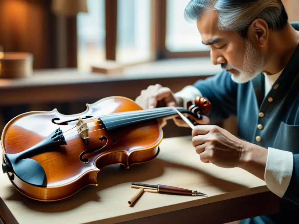 Un artesano experto restaura con precisión una antigua violín, revelando su importancia cultural y artesanal