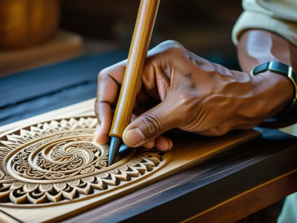 Un artesano experto esculpe con precisión el cuerpo de madera de un Timple canario, resaltando la historia y la artesanía del instrumento