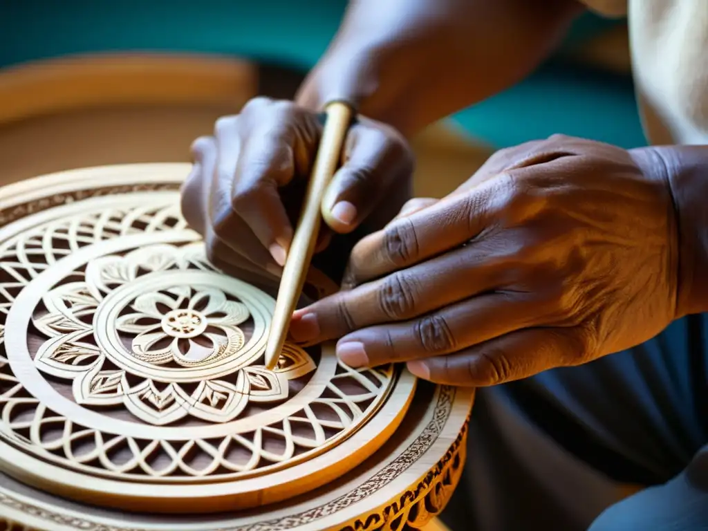 Un artesano experto talla una chirimía tradicional, destacando su herencia cultural y artesanía detallada